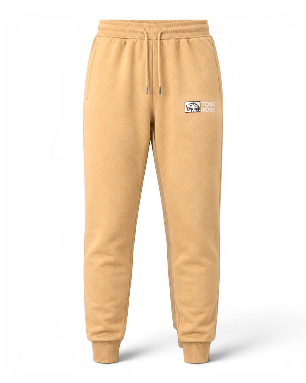 Tobe Hose Studio Damen Jogginghose in Beige mit weichem Innenfutter, Kordelzug und gesticktem Hyänen-Logo