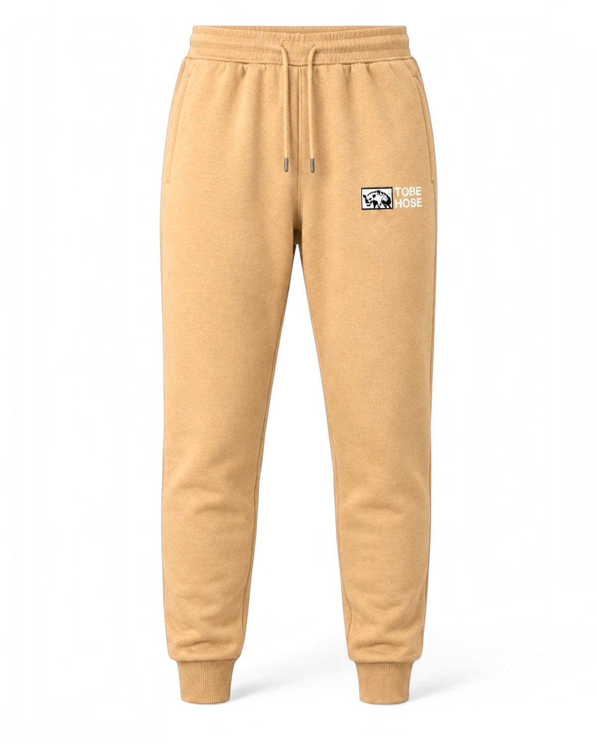 Tobe Hose Studio Herren-Jogginghose in Beige mit Hyänen-Logo-Stickerei, Kordelzug und Reißverschlusstaschen