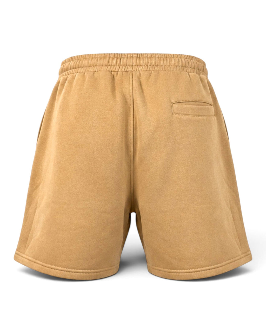 Rückansicht der beigen Tobe Hose Studio Shorts aus Baumwolle mit elastischem Bund und Gesäßtasche