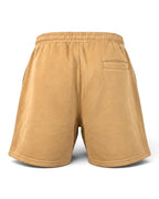 Rückansicht der beigen Tobe Hose Studio Shorts aus Baumwolle mit elastischem Bund und Gesäßtasche