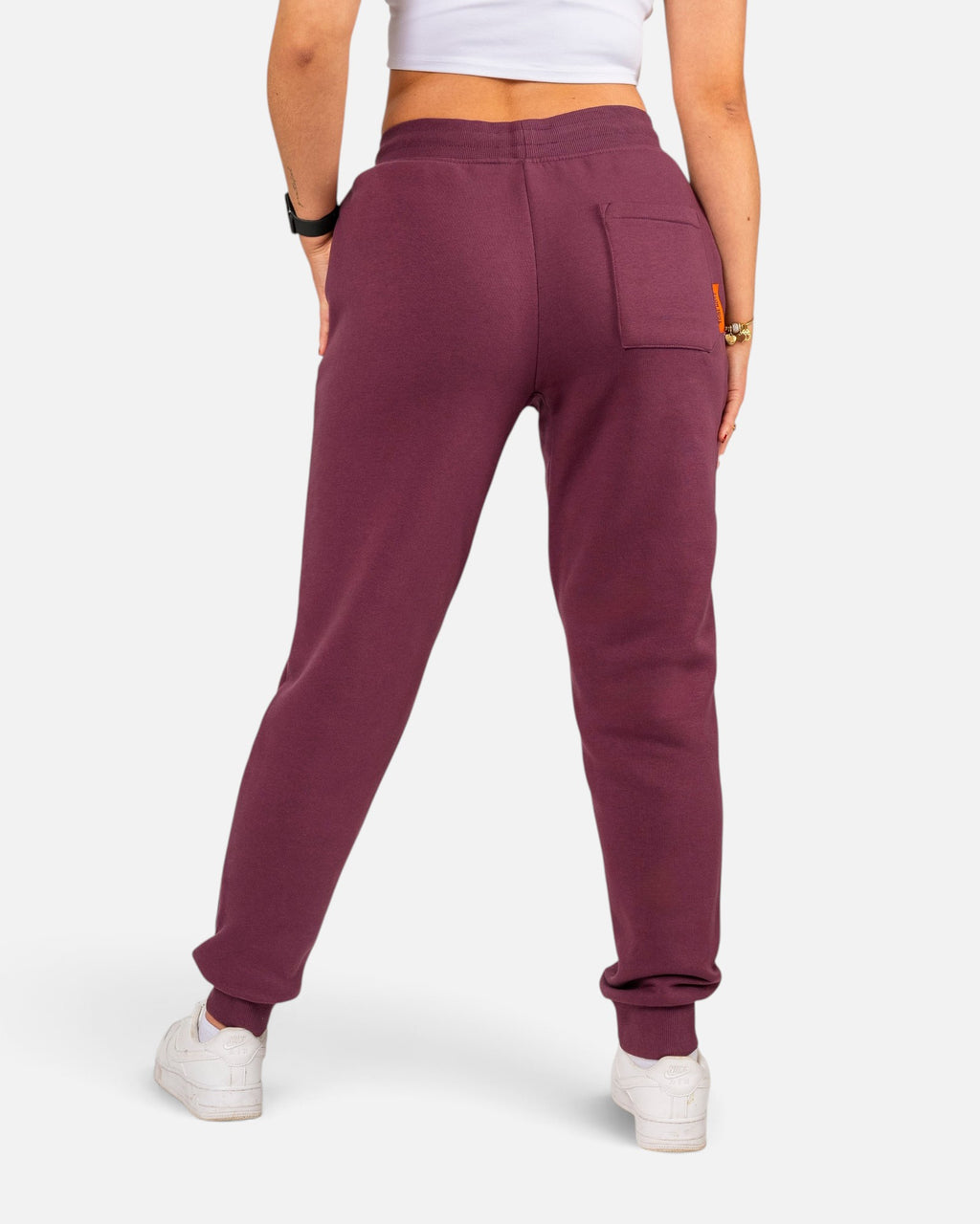 Tobe Hose Studio Damen-Jogginghose in Pflaume mit Gesäßtasche und elastischen Bündchen, Rückansicht
