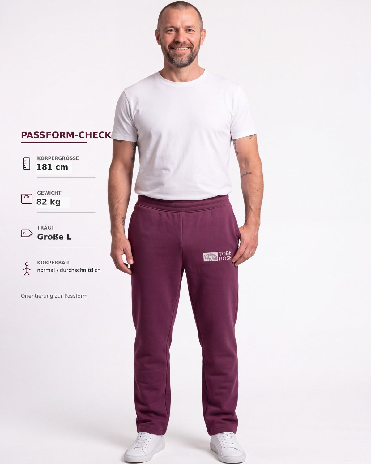 Tobe Hose Studio Herrenhose in Pflaume aus robustem Stoff mit Hyänen-Logo, Seitentaschen und bequemer Passform