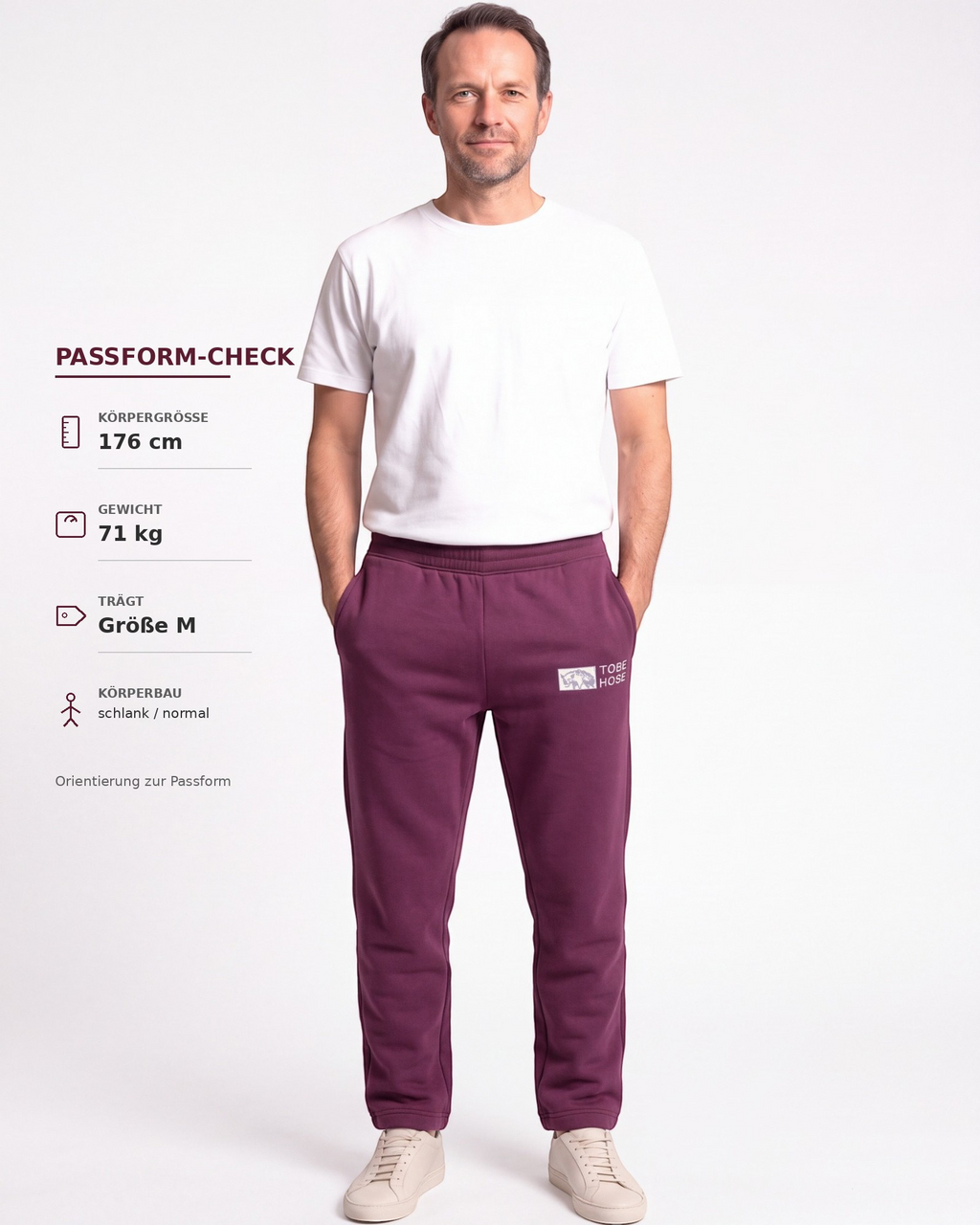 Tobe Hose Studio Herrenhose in Pflaume aus robustem Stoff mit Hyänen-Logo und Reißverschlusstaschen