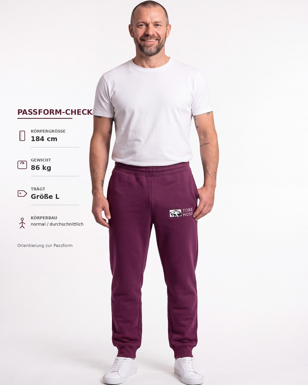 Tobe Hose Studio Herren-Jogginghose in Pflaume mit elastischem Bund, Reißverschlusstaschen und Hyänen-Logo-Stickerei