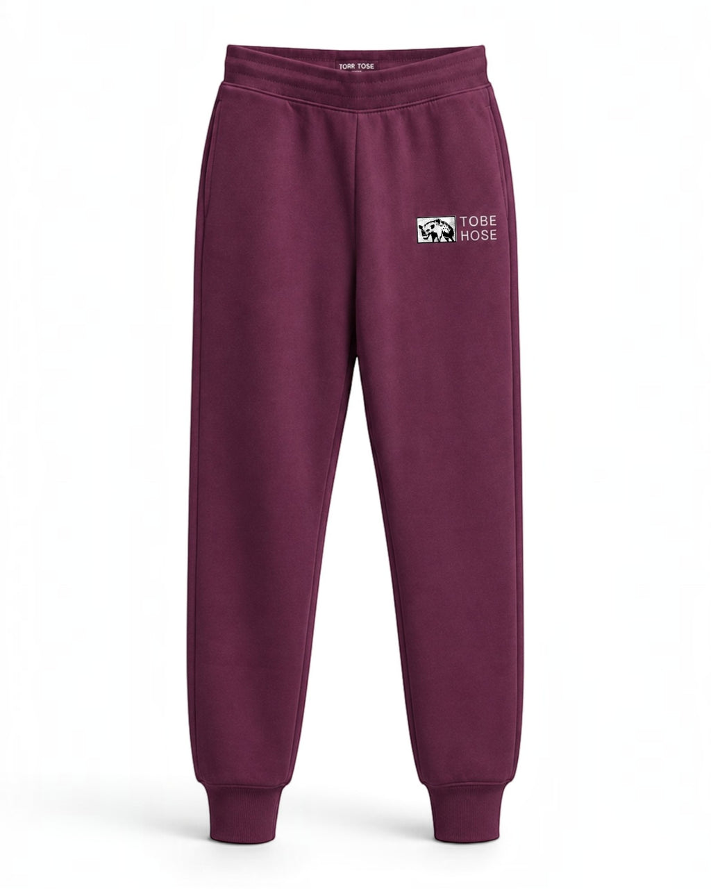 Tobe Hose Studio Damen-Jogginghose in Pflaume mit elastischem Bund, Reißverschlusstaschen und Hyänen-Logostickerei