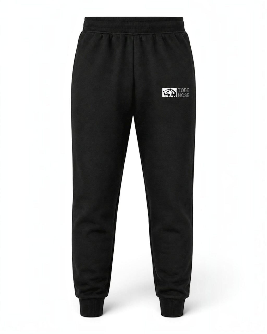 Tobe Hose Studio Damen Jogginghose in Schwarz mit weichem Innenfutter, Reißverschlusstaschen und Hyänen-Logo Stick