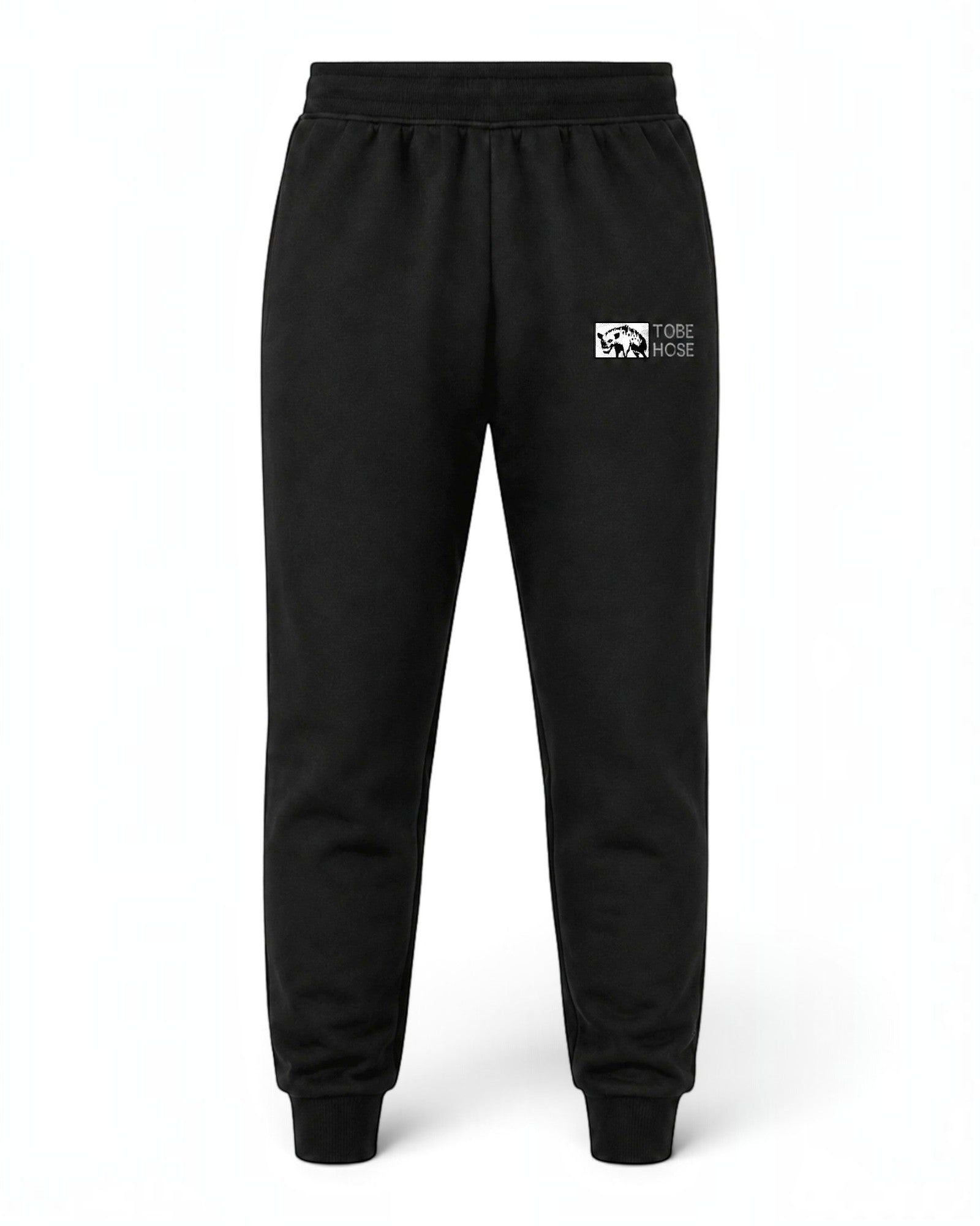 Tobe Hose Studio Damen Jogginghose in Schwarz mit weichem Innenfutter, Reißverschlusstaschen und Hyänen-Logo Stick