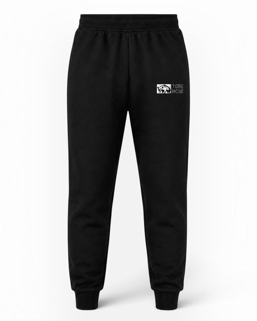 Tobe Hose Studio Herren-Jogginghose in Schwarz mit weichem Innenfutter, Reißverschlusstaschen und Hyänen-Logo-Stick