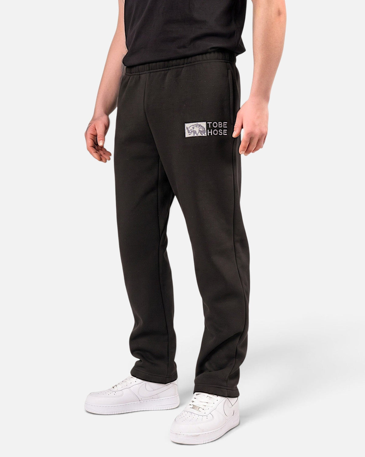 Tobe Hose Studio Herren-Jogginghose in Schwarz mit Hyänen-Logo-Stickerei und geradem Beinabschluss
