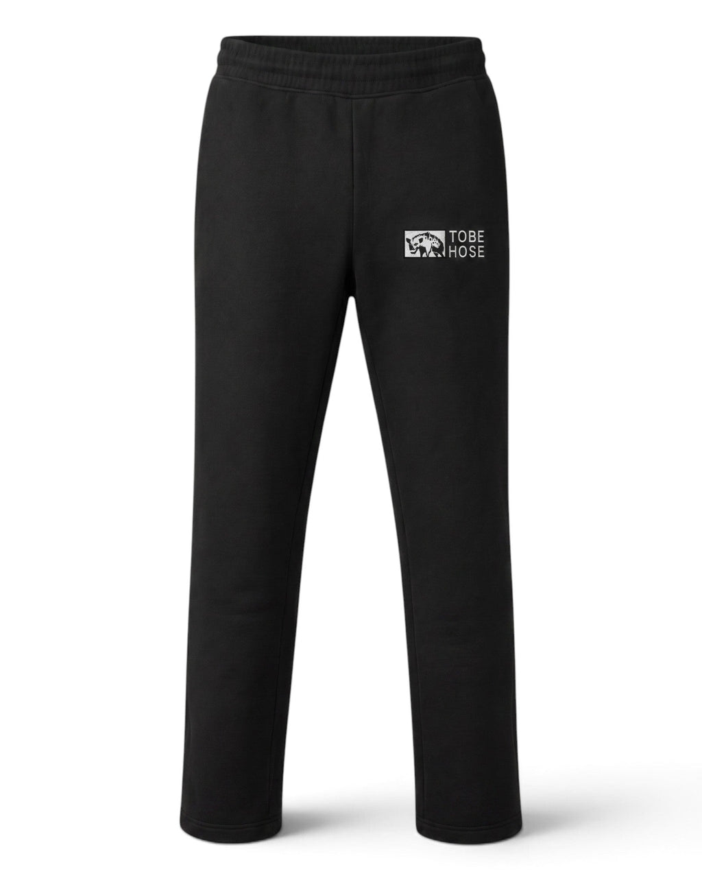 Schwarze Tobe Hose Studio Jogginghose aus dickem Stoff mit weißem Hyänen-Logo Stickerei und geradem Beinabschluss