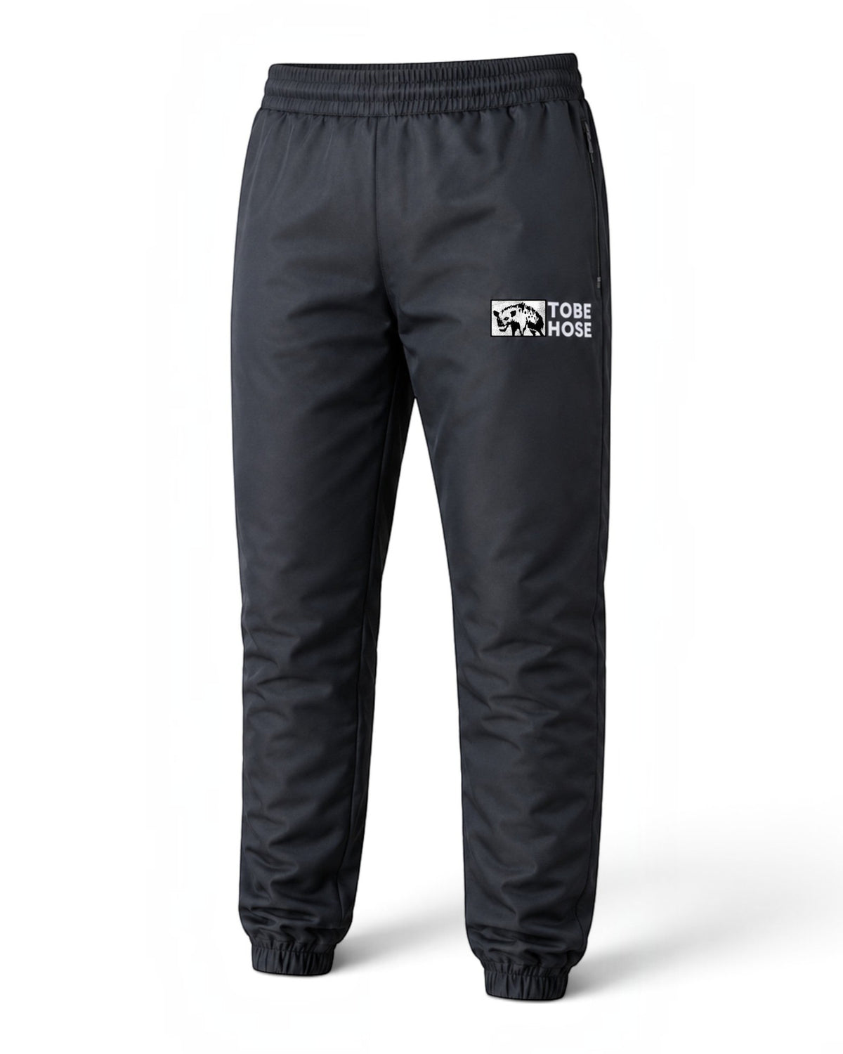 Schwarze Tobe Hose Studio Damen-Hose Luft aus robustem Nylon mit gesticktem Hyänen-Logo und Reißverschlusstaschen