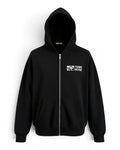 Schwarzer Tobe Hose Studio Zip-Hoodie Fels mit Reißverschluss, Kapuze und weißem Hyänen-Logo auf der Brust.