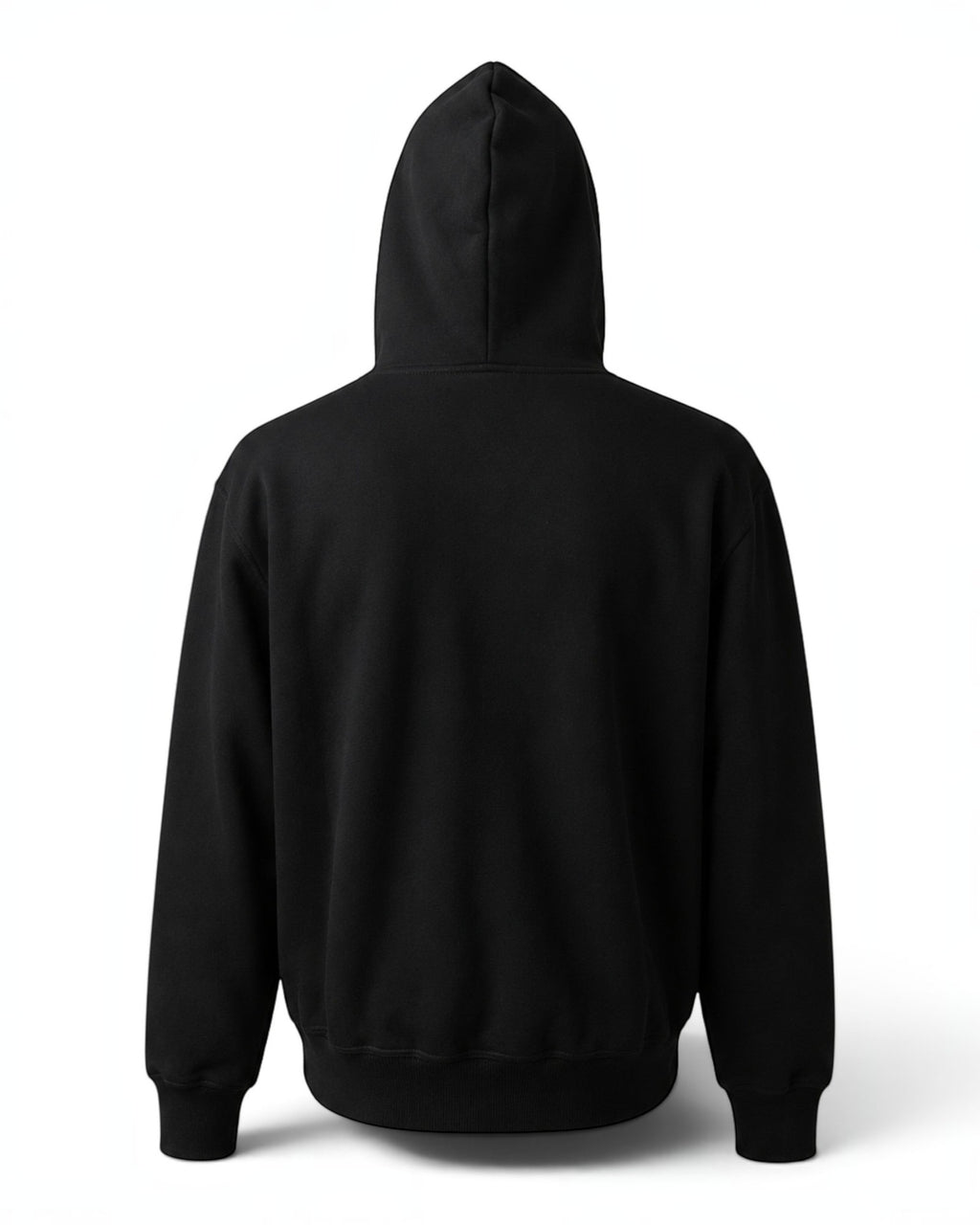 Rückansicht des schwarzen Tobe Hose Studio Zip-Hoodies Fels aus weichem, widerstandsfähigem Material mit Kapuze.