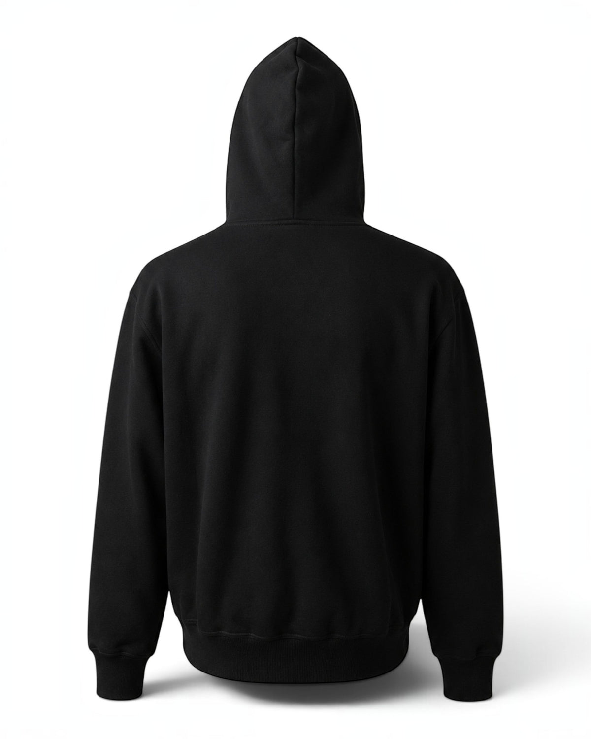 Rückansicht des schwarzen Tobe Hose Studio Zip-Hoodies Fels aus weichem, widerstandsfähigem Material mit Kapuze.